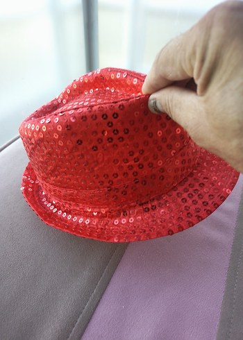 Kırmızı Parlak Pul Detaylı unisex cocuk Şapka - Görsel 6