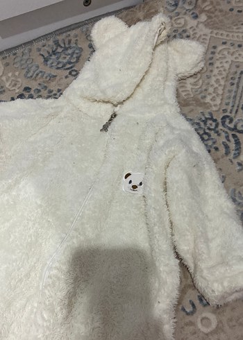 Kapüşonlu Beyaz Kürklü Bebek Tulumu - Görsel 2