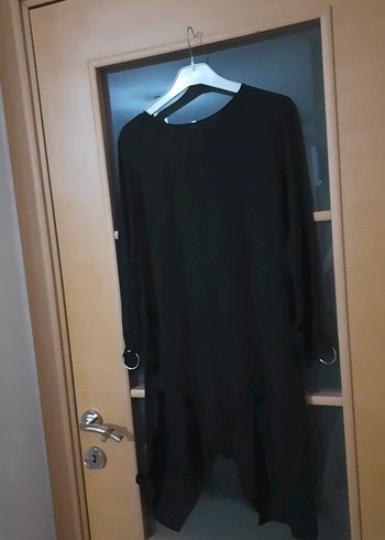 Siyah Uzun Kollu asimetrik şifon Kadın Tunik - Görsel 3