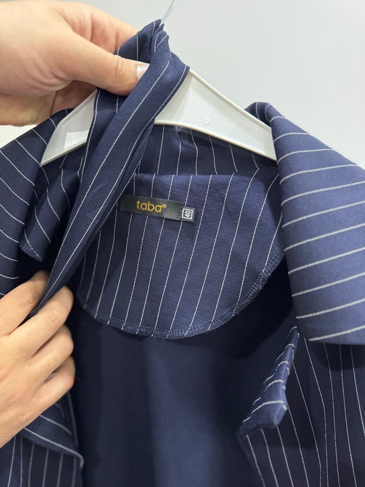 Navy Lacivert Çizgili Hamile Midi Ceket - Görsel 3