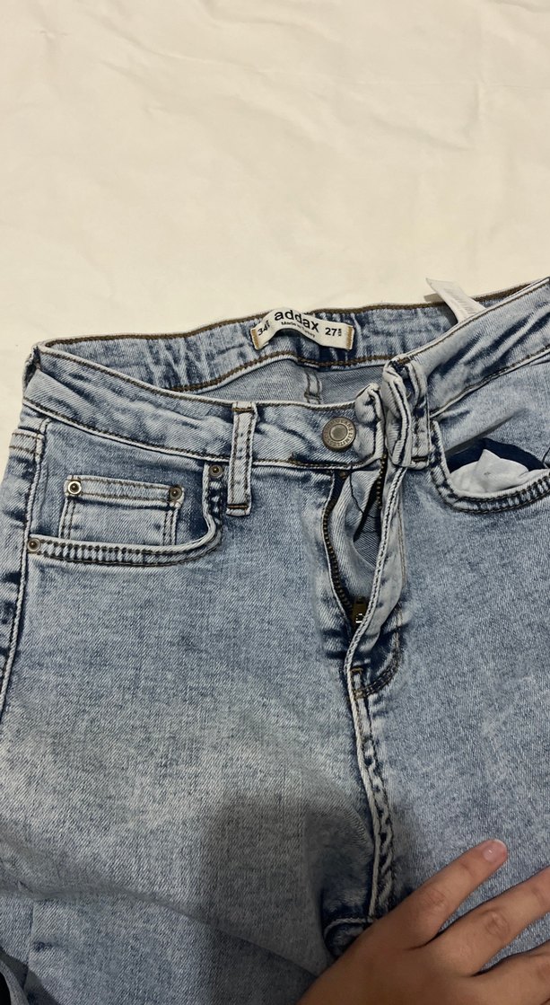 Düğmeli Mavi Denim Kadın Pantolon - Görsel 3
