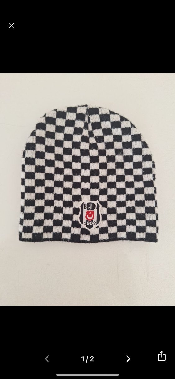 Erkek Beyaz Siyah Kareli Bere Beşiktaş - Görsel 2