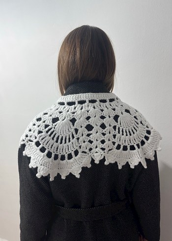 Dantel Detaylı Beyaz Örgü Kadın Şal - Görsel 2