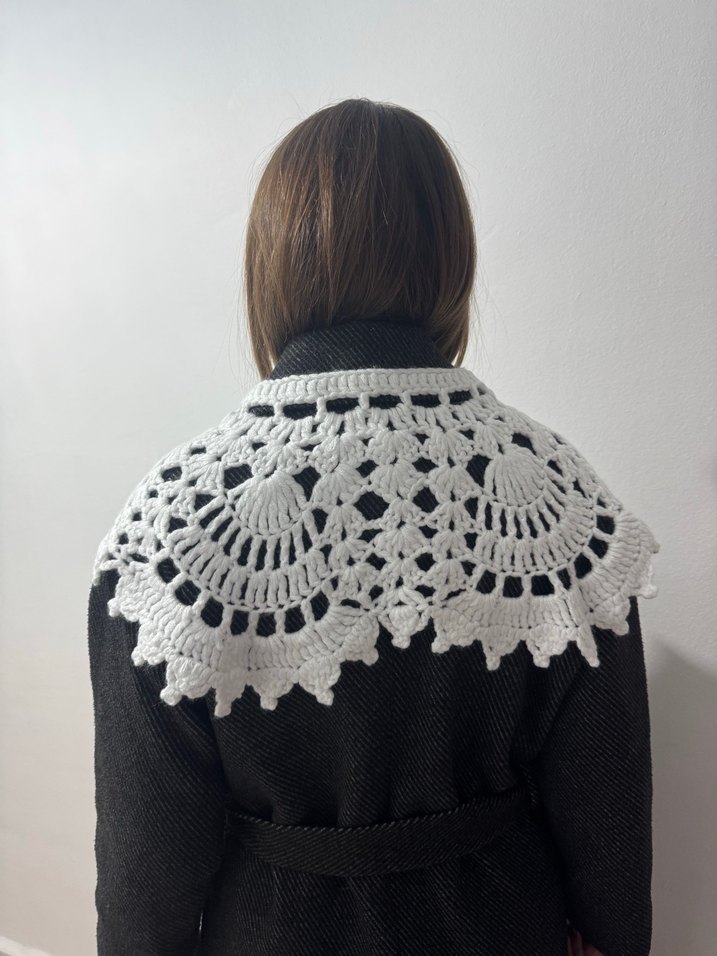 Dantel Detaylı Beyaz Örgü Kadın Şal - Görsel 2