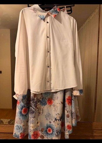 Çiçek Desenli Uzun tesettür ikili takım - Görsel 3