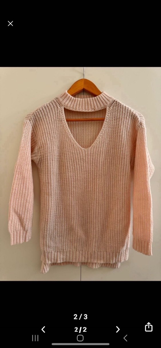 Pembe V Yaka Örgü Kadın Kazak - Görsel 2