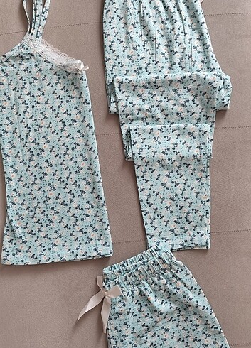 m Beden SM beden uyumlu bayan üçlü pijama takımı