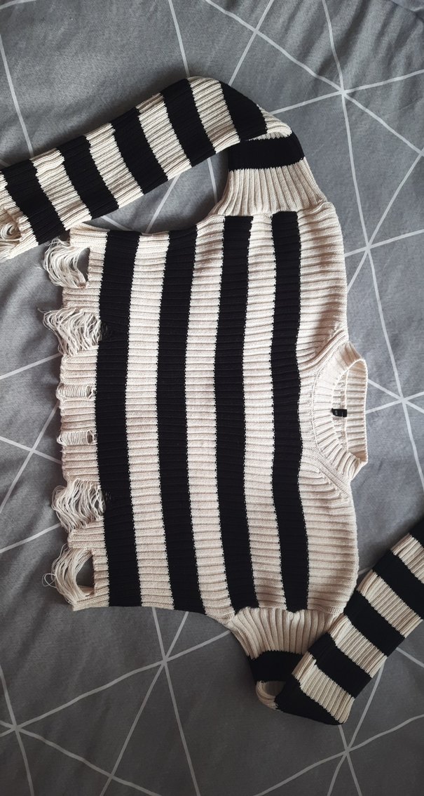 Ekru Çizgili Kadın Kazak - Görsel 2