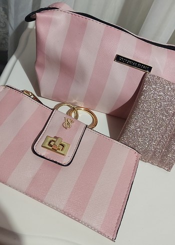 Victoria s Secret Pembe Çizgili Kadın Clutch Cüzdan