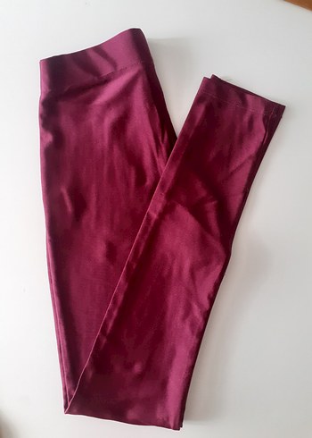 Burgundy Saten Görünümlü Kadın Tayt
