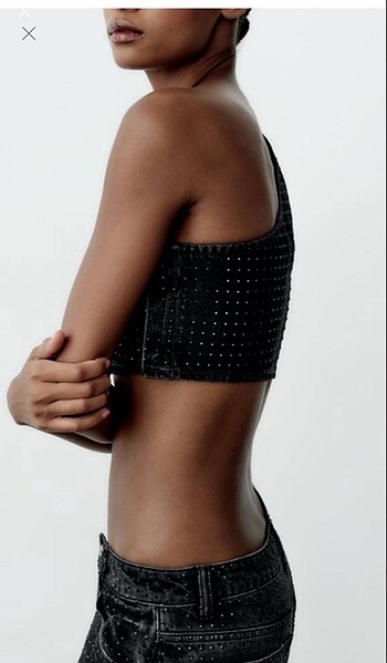 Zara Parlak taşlı denim crop