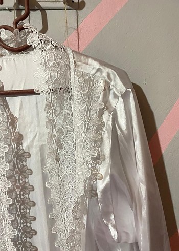 Uzun Kollu Beyaz Bohem Nakışlı Kadın Sabahlık - Görsel 5