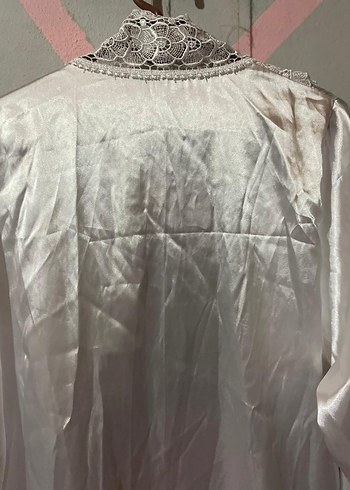 Uzun Kollu Beyaz Bohem Nakışlı Kadın Sabahlık - Görsel 6