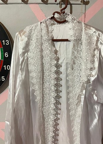 Uzun Kollu Beyaz Bohem Nakışlı Kadın Sabahlık - Görsel 3