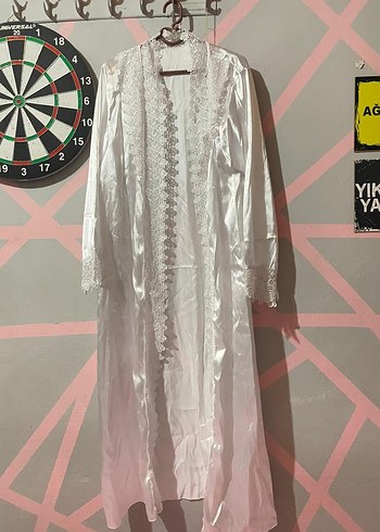 Uzun Kollu Beyaz Bohem Nakışlı Kadın Sabahlık - Görsel 2