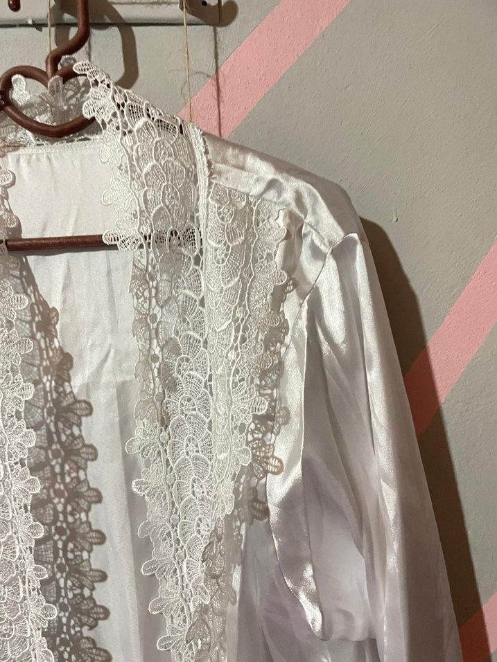 Uzun Kollu Beyaz Bohem Nakışlı Kadın Sabahlık - Görsel 5