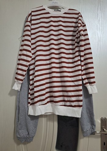 Kadın Gri Çizgili Uzun Kollu esofman Takımı - Görsel 2