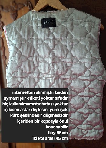 42 Beden Pembe Peluş Detaylı kürklü Kadın Yelek