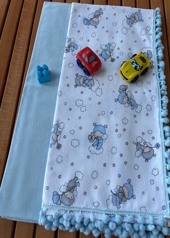 Beden 100×100 Mavi 2 Adet Ponponlu Pazen Bebek Battaniye %100 Pamuk
