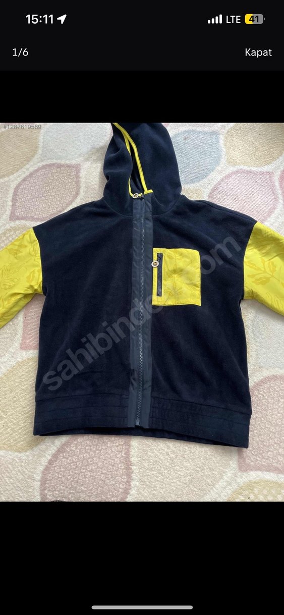 Sarı Nakışlı Kapüşonlu Erkek Sweatshirt - Görsel 3