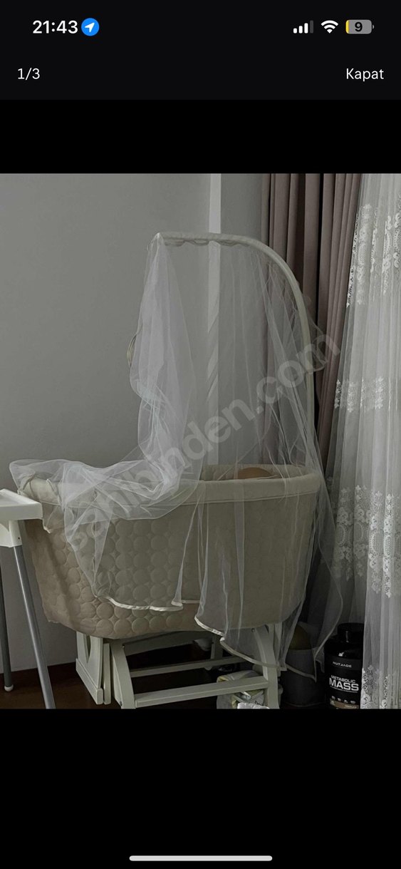 Beyaz Bebek Beşiği ve Tül Cibinlik - Görsel 2