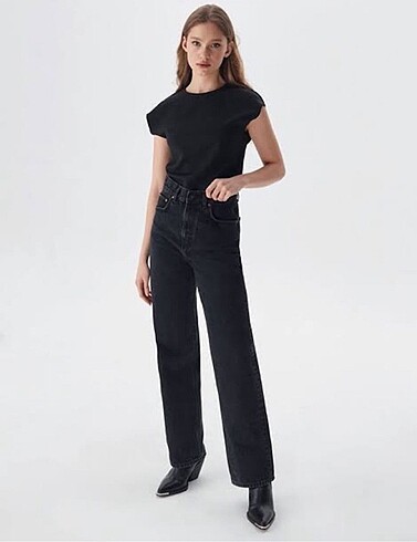 Ltb yüksek bel wide leg siyah jean
