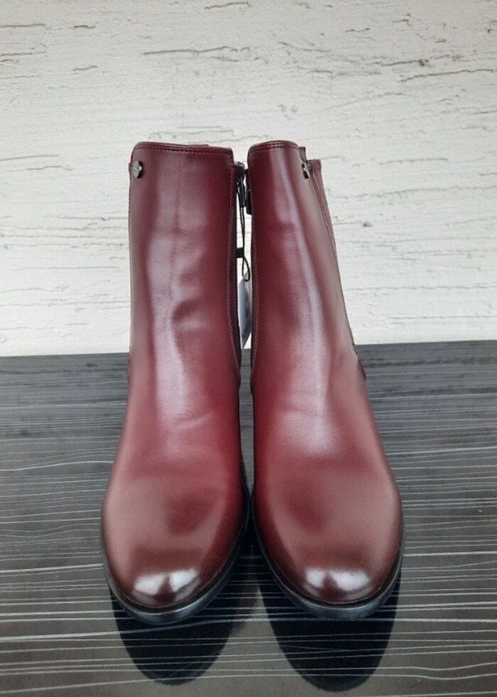 Nine West Bordo Deri Kadın Bot, Pliseli Detaylı - Görsel 2