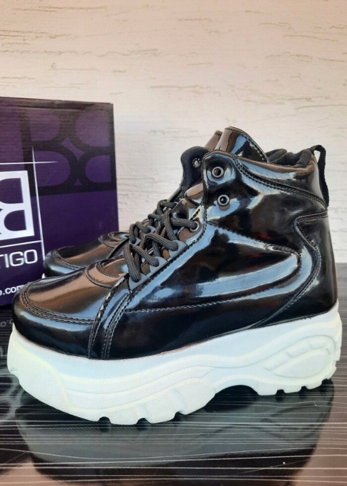 Butigo Siyah Rugan Platform Topuklu Kadın Spor Ayakkabı - Görsel 2