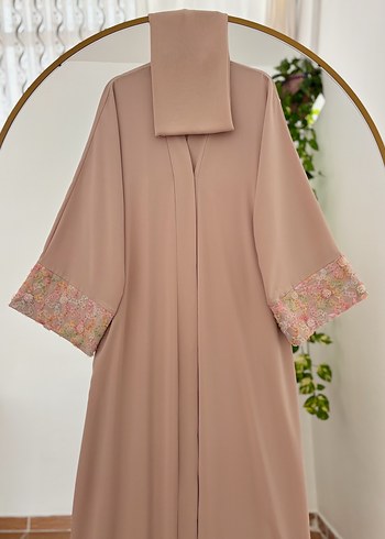 Bej işlemeli Abaya Şal - Görsel 2