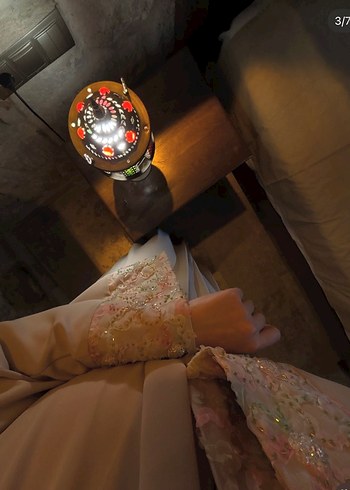 Bej işlemeli Abaya Şal - Görsel 3