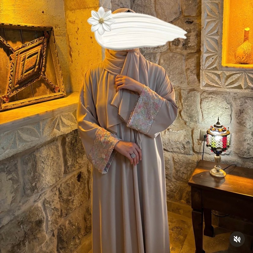 Bej işlemeli Abaya Şal - Görsel 4