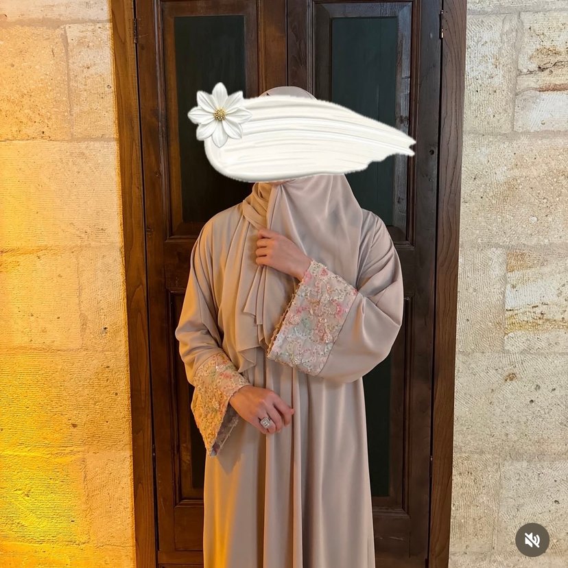 Bej işlemeli Abaya Şal - Görsel 5