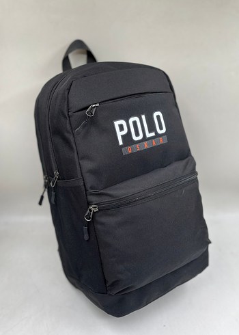 Siyah Polo Baskılı Fermuarlı Sırt Çantası