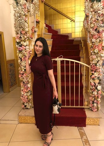 Bordo V Yaka Uzun Elbise