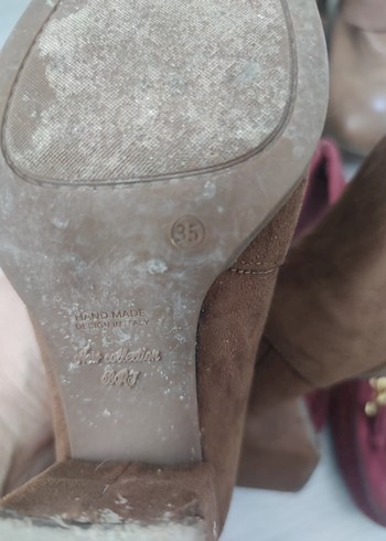 Kahverengi Süet Kadın Botları Tokalı Dolgu Topuk - Görsel 6