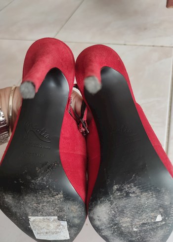 36 Beden Kırmızı Süet bant Tokalı Stiletto