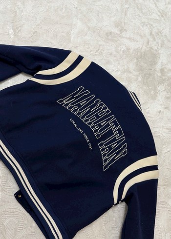 Mavi Düğmeli Kadın Bomber Ceket - Görsel 2