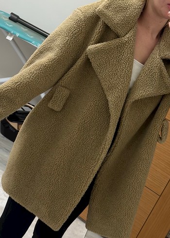 Bej Peluş Kadın Midi Kaban - Görsel 2