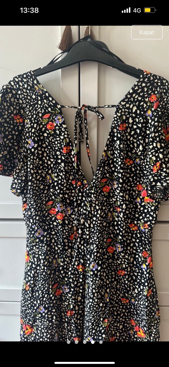 Çiçek Desenli V Yaka Midi Bohem Tulum - Görsel 2