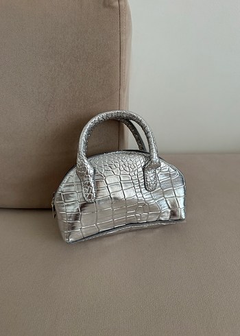 Gri Yılan Desenli Metal Kadın Çanta