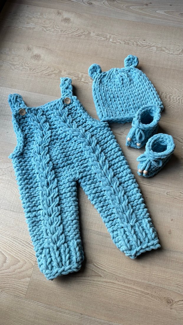 Mavi Örgü Bebek Erkek Tulumu Seti - Görsel 2