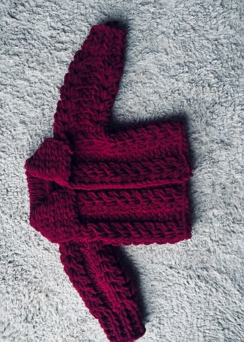 Bordo Örgü Kız Çocuk Hırka - Görsel 2