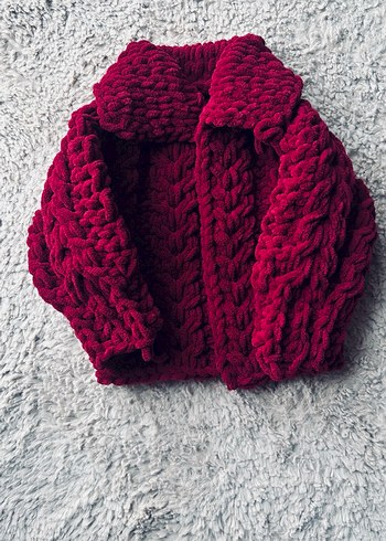 Bordo Örgü Kız Çocuk Hırka - Görsel 3