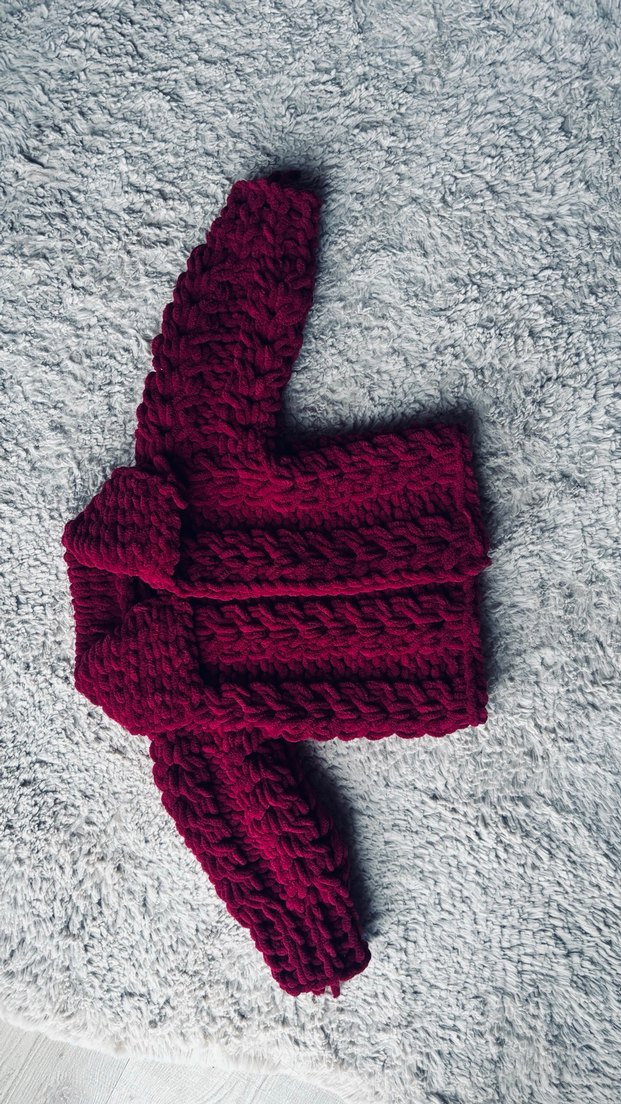 Bordo Örgü Kız Çocuk Hırka - Görsel 2