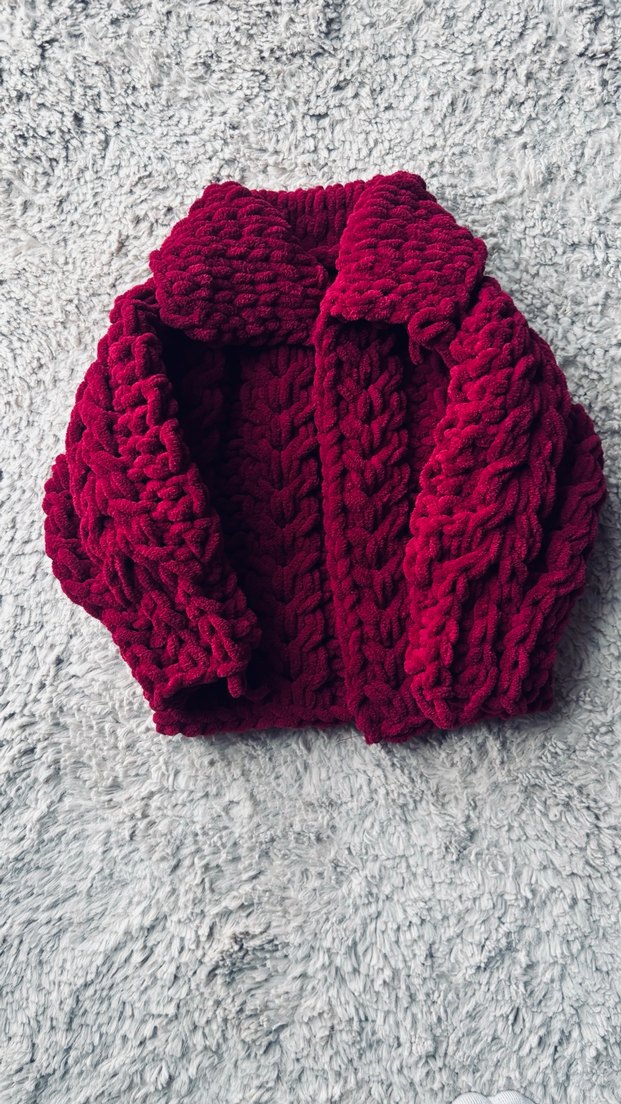 Bordo Örgü Kız Çocuk Hırka - Görsel 3