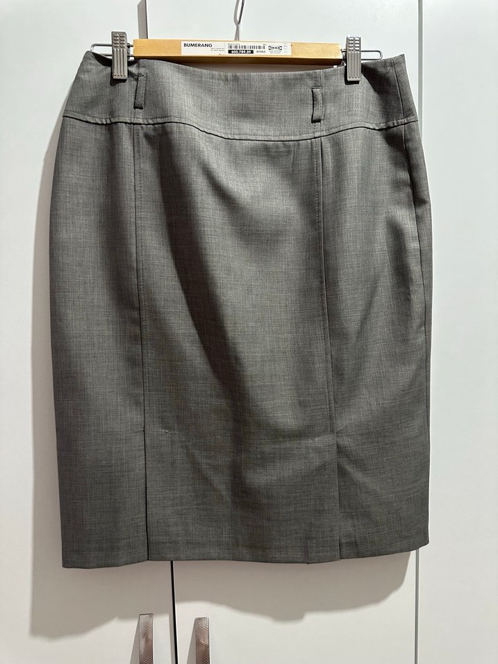 Gri Midi Kalem Etek, Kemerli, Ofis Stili - Görsel 2