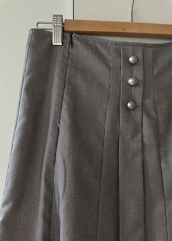 Düğmeli Gri Midi Kadın Etek - Görsel 8