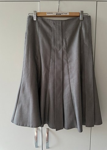 Düğmeli Gri Midi Kadın Etek - Görsel 7
