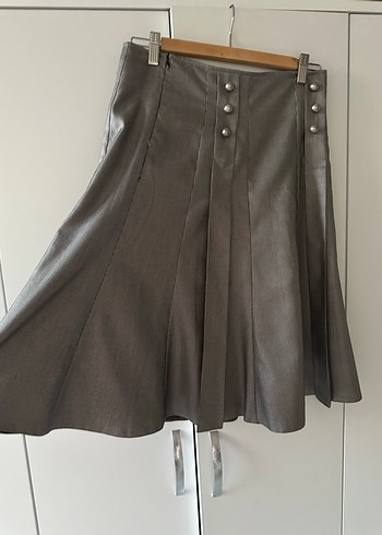 Düğmeli Gri Midi Kadın Etek - Görsel 4