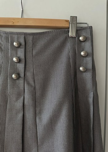 Düğmeli Gri Midi Kadın Etek - Görsel 5